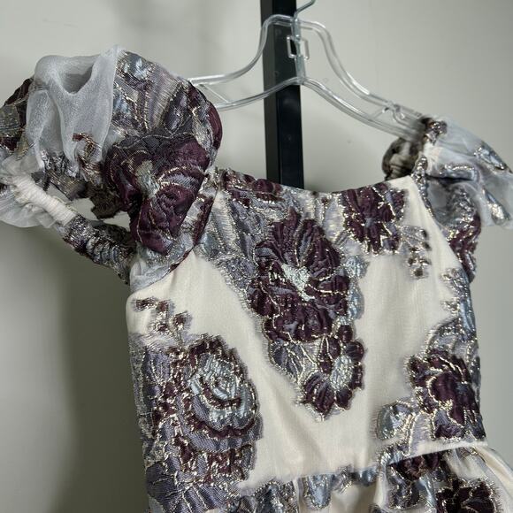 Rare‎ Editions Girls Dress-6 girl-floral with metallic, fully lined puff sleeves - Picture 8 of 8